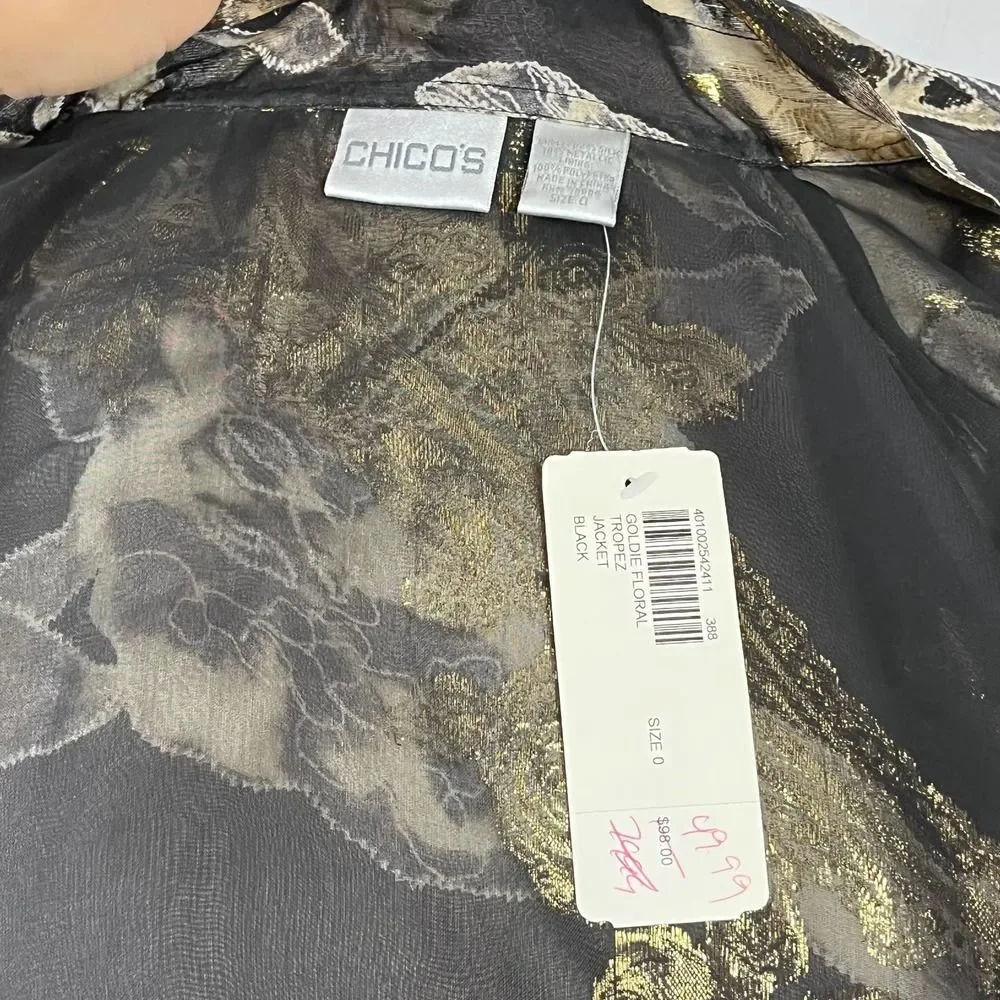 Chico's Silk Goldie Floral Tropez Jacket Size 0 - Picture 8 of 8